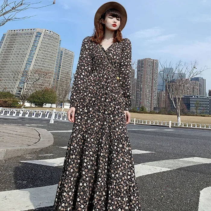 Long Sleeve Chiffon Fragrant Women's Dress High Heel Export Korean Fashion Spring Summer Autumn Elegant Long Skirt