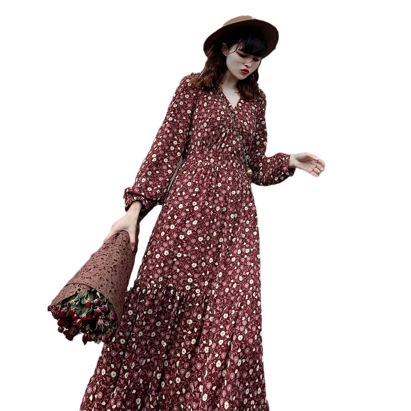 Long Sleeve Chiffon Fragrant Women's Dress High Heel Export Korean Fashion Spring Summer Autumn Elegant Long Skirt