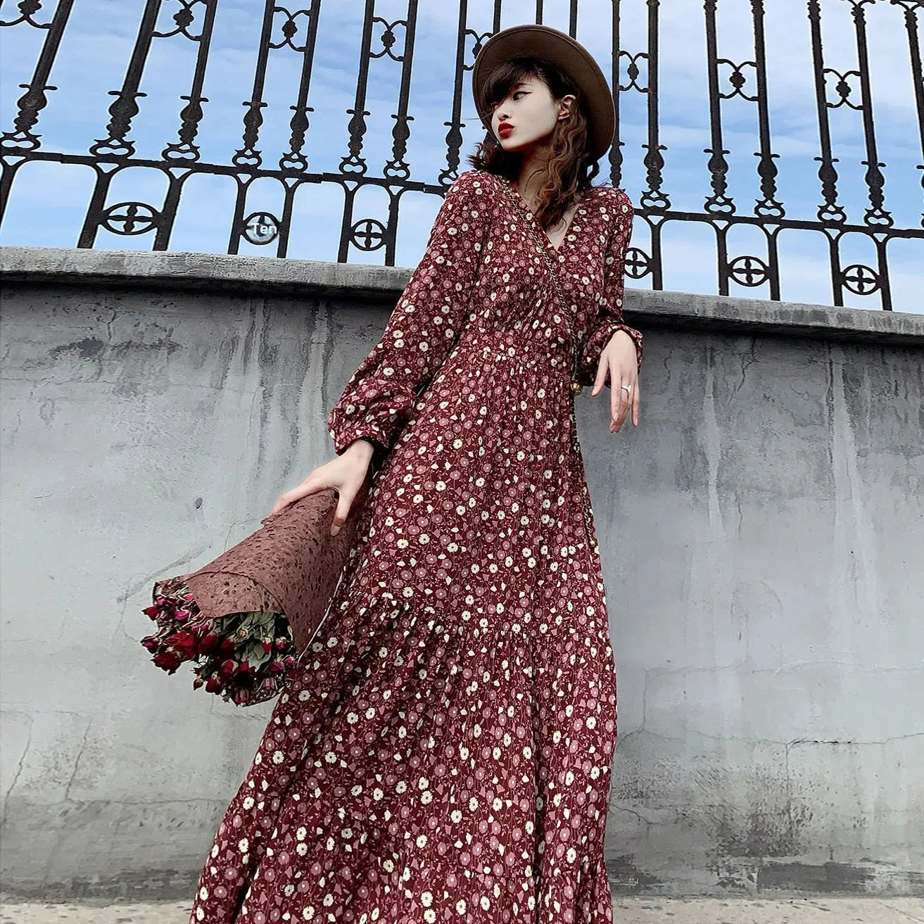 Long Sleeve Chiffon Fragrant Women's Dress High Heel Export Korean Fashion Spring Summer Autumn Elegant Long Skirt
