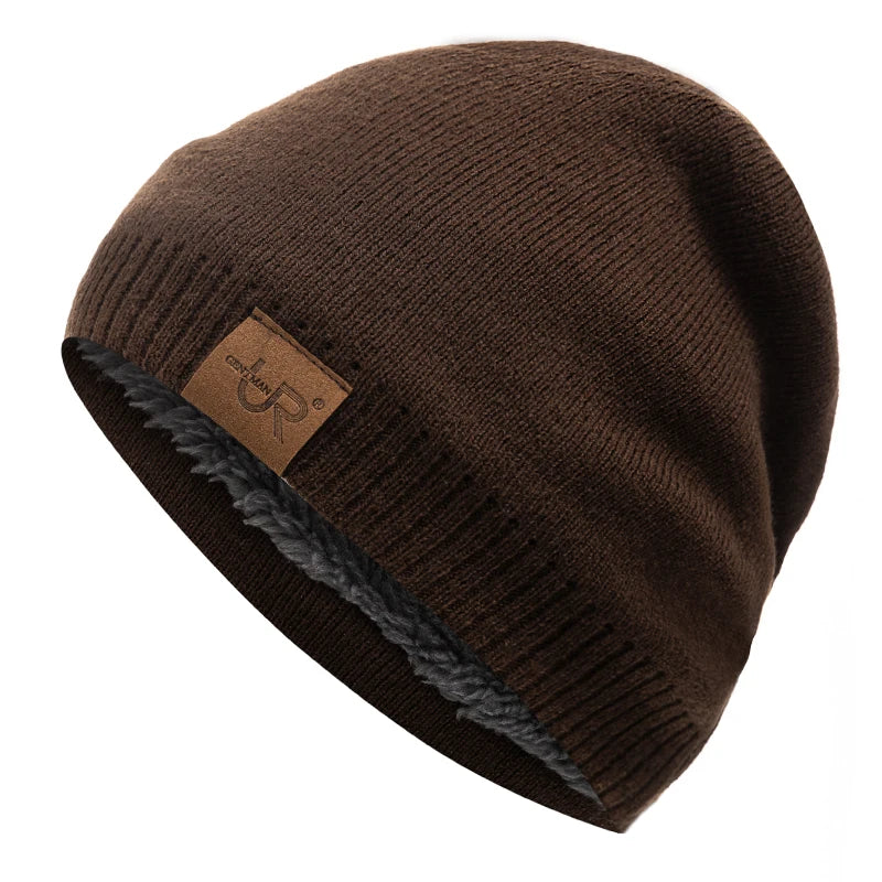 Unisex URGENTMAN Labal Winterhoeden Effen kleur gebreide mutsen voor mannen en vrouwen Beanie Cap Outdoor Voeg bontvoering toe Warme sporthoeden