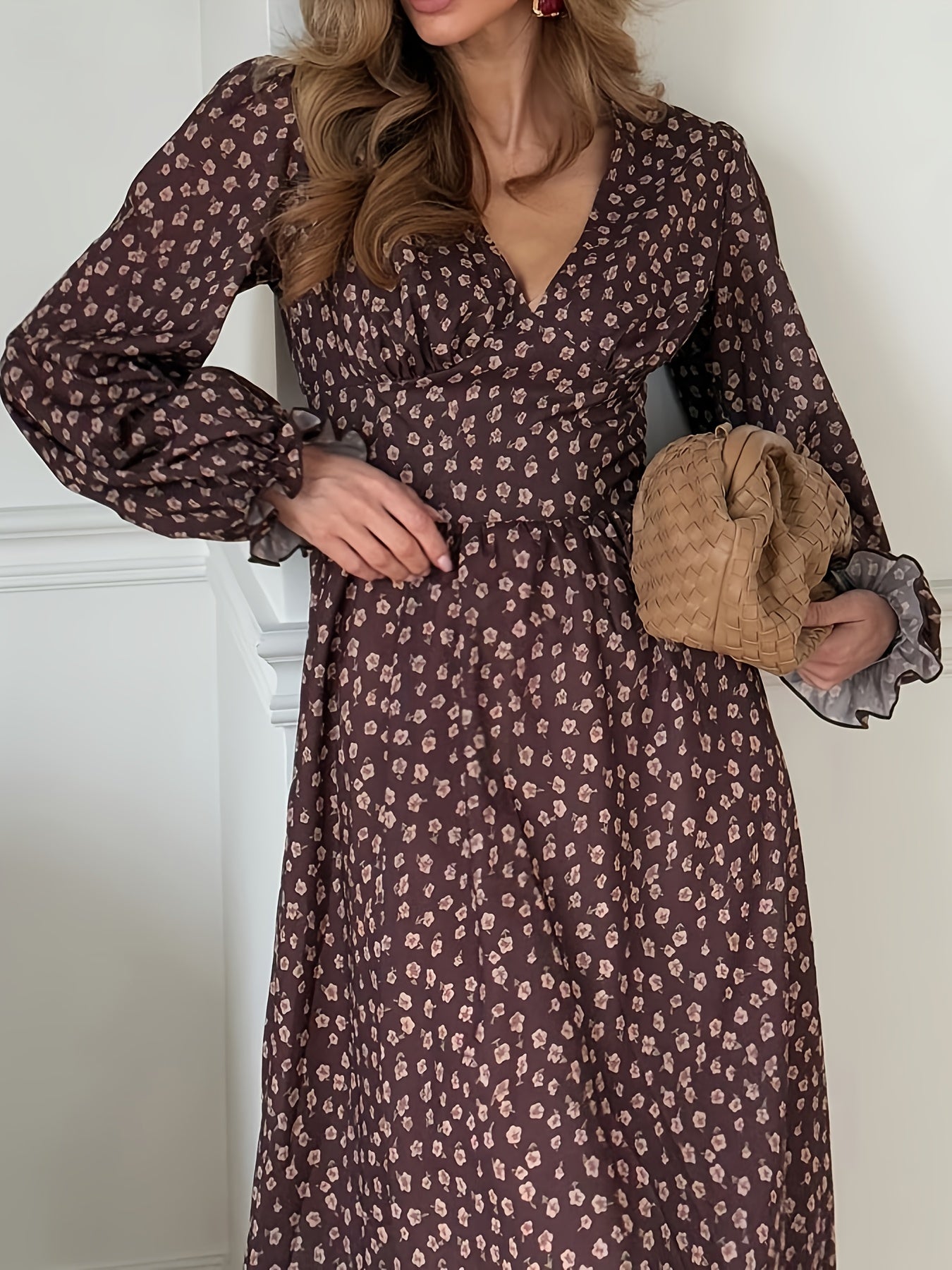 Ina | Herfstprint Jurk Met Ruches