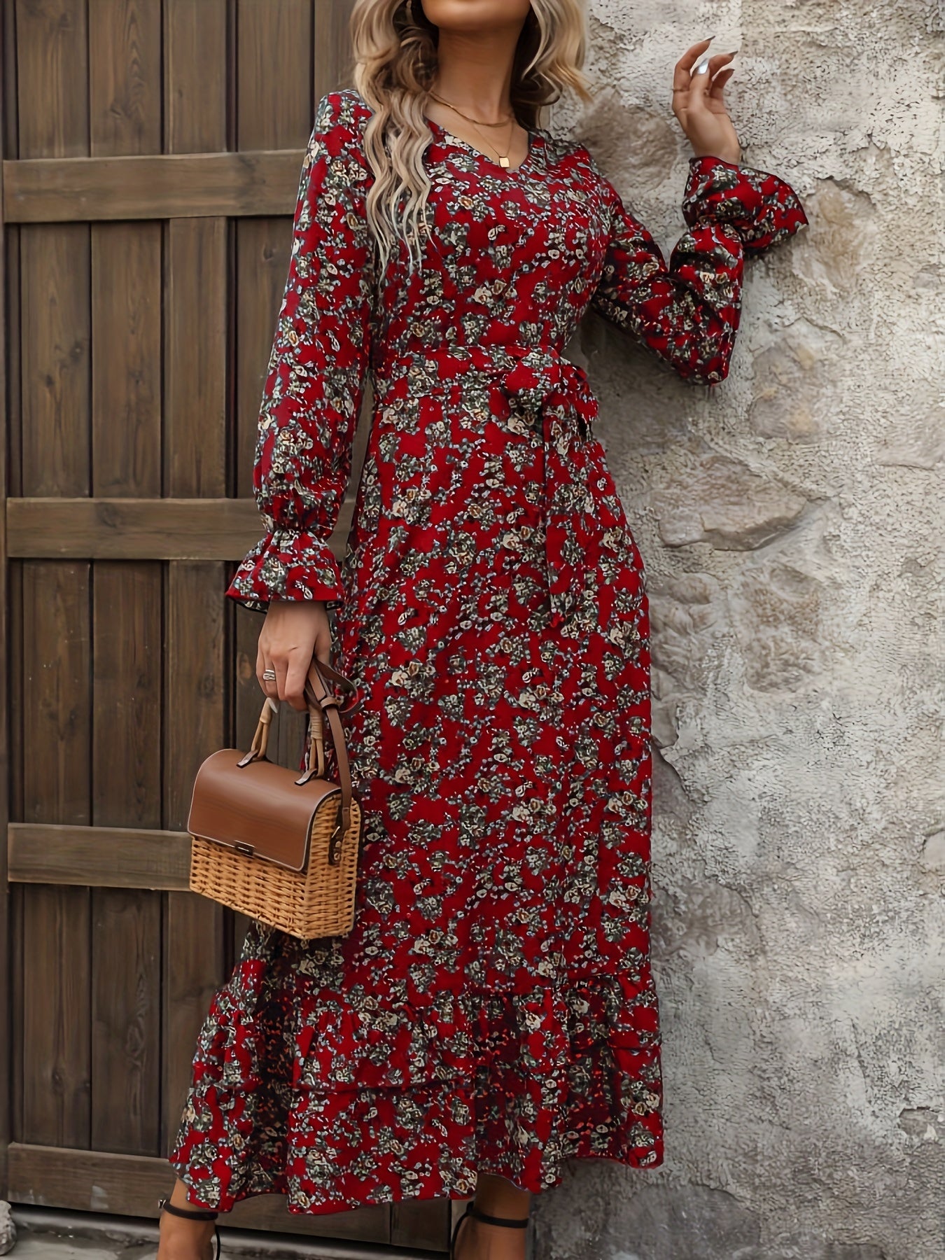 Eef | Lange Bloemenjurk Met V-Hals