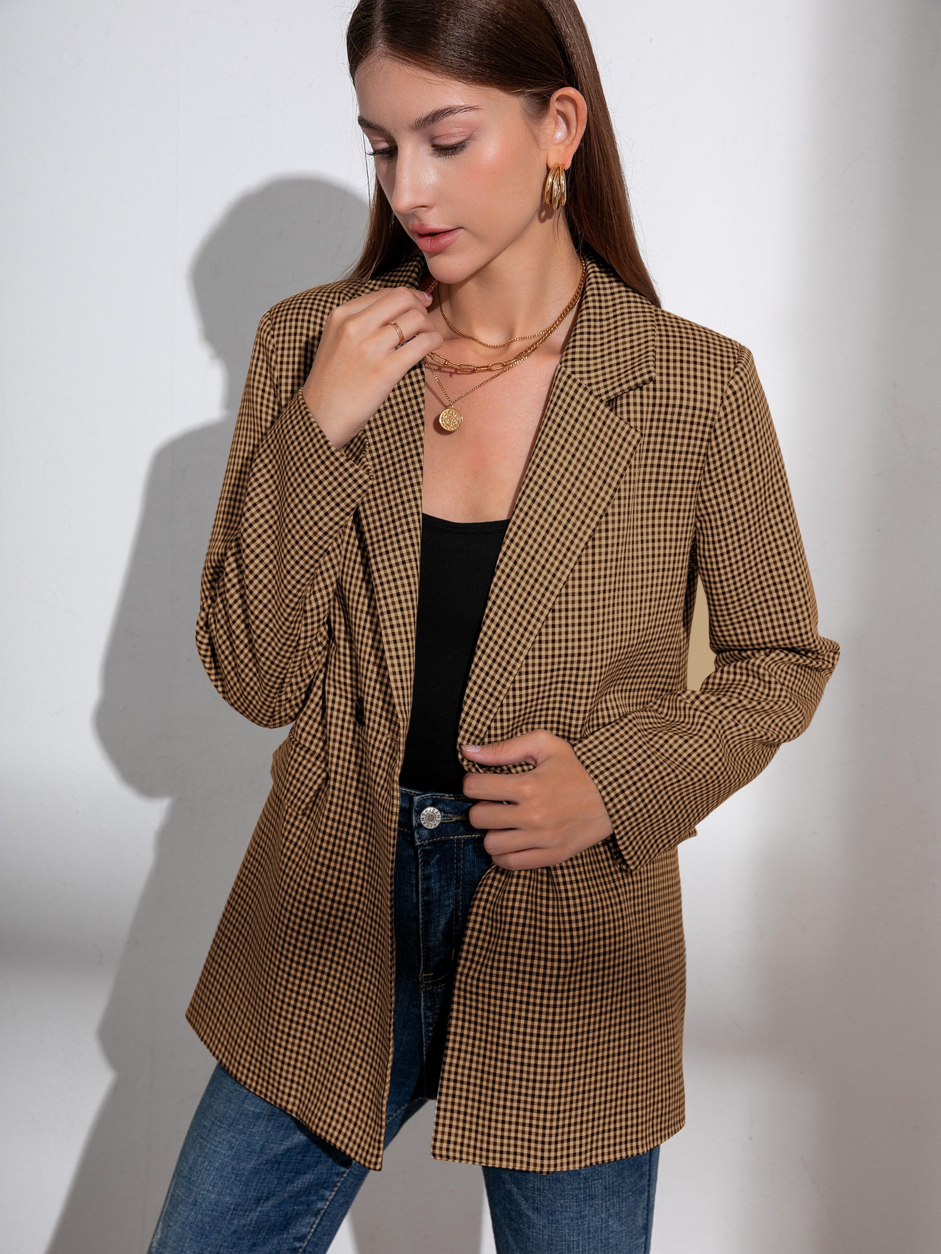 Marianne | Geruite Blazer met Knopen