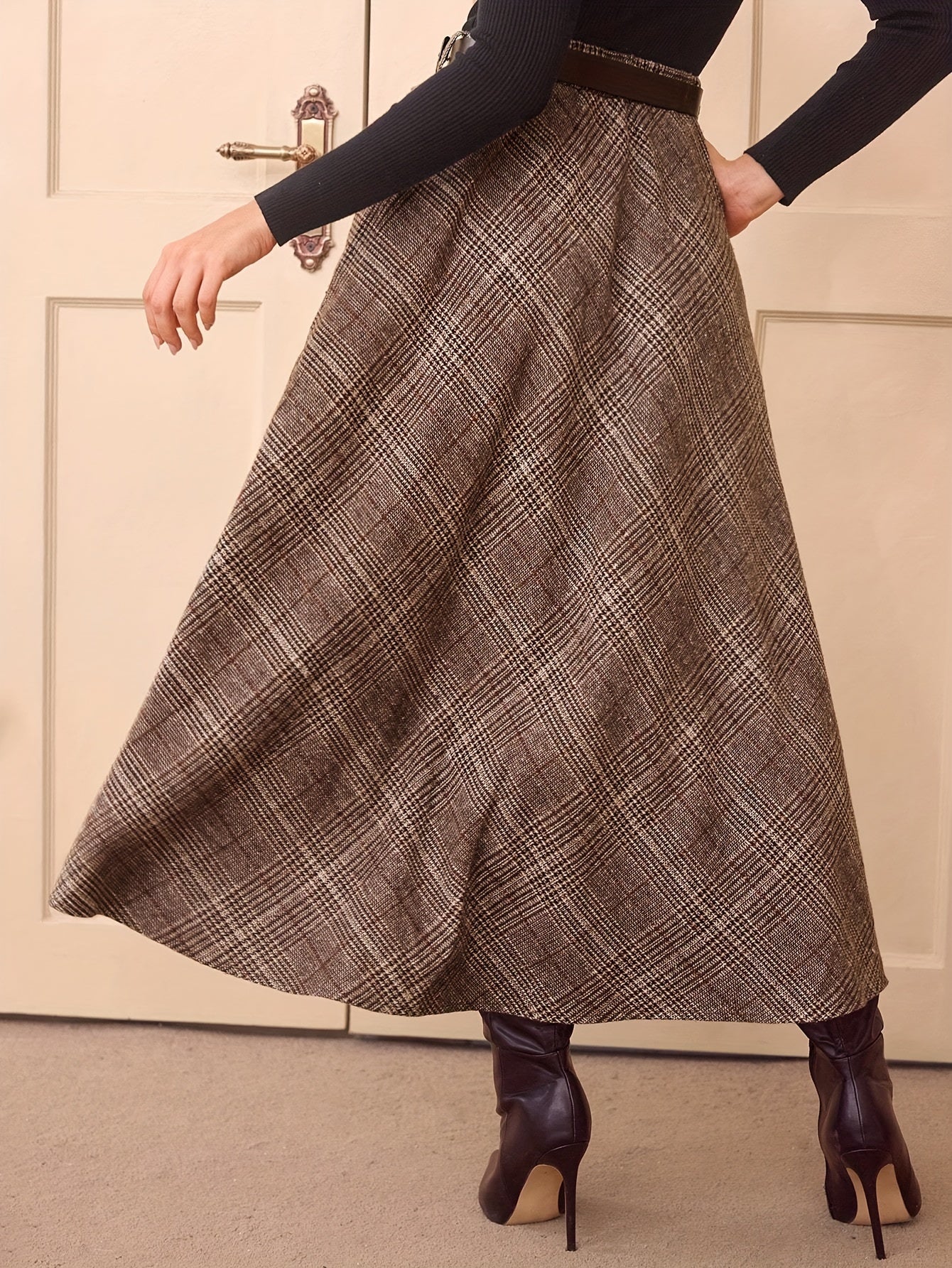 Judith | Geruite High-Waisted A-Lijn Midi Rok