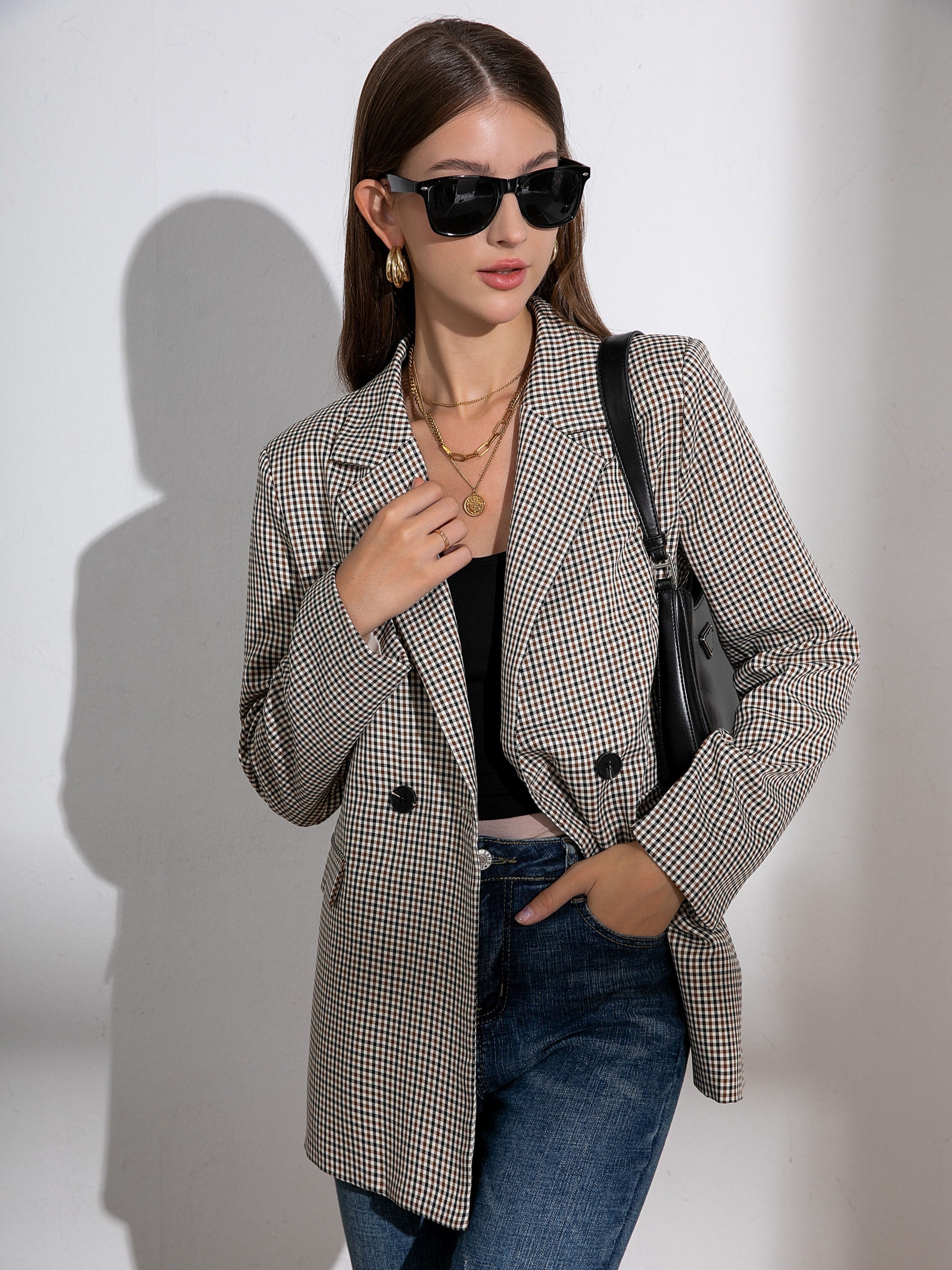 Marianne | Geruite Blazer met Knopen