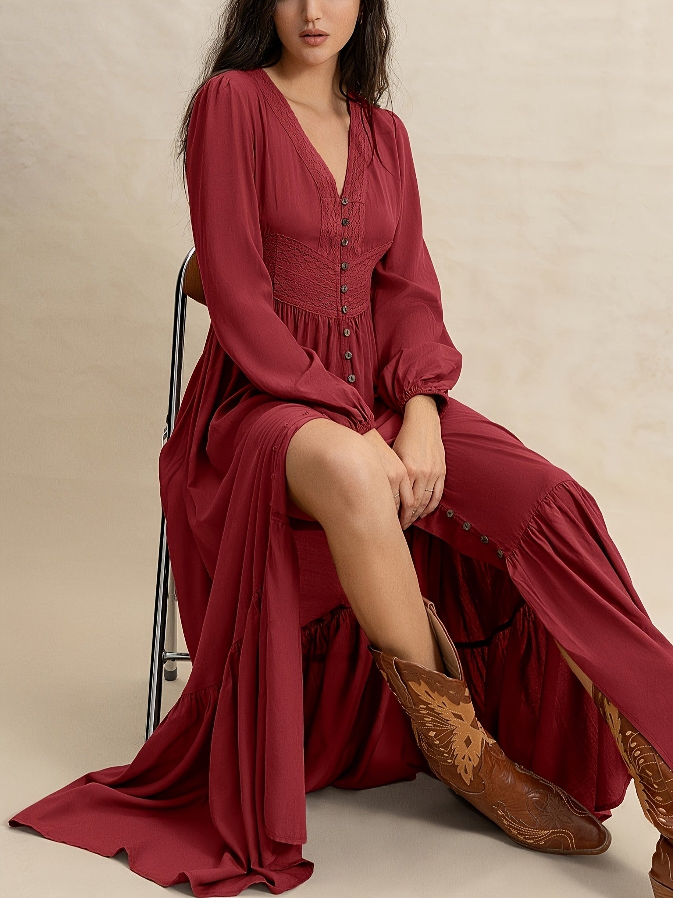 Patricia | Bohemian Vintage Jurk Met V-Hals