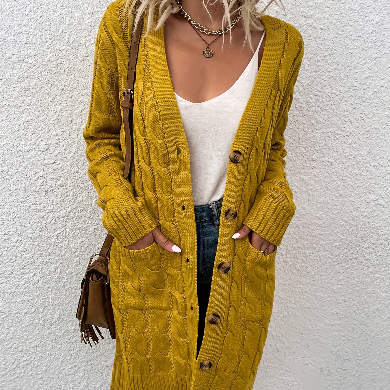 Mirjam | Lange Gebreide Cardigan Met Knoopsluiting