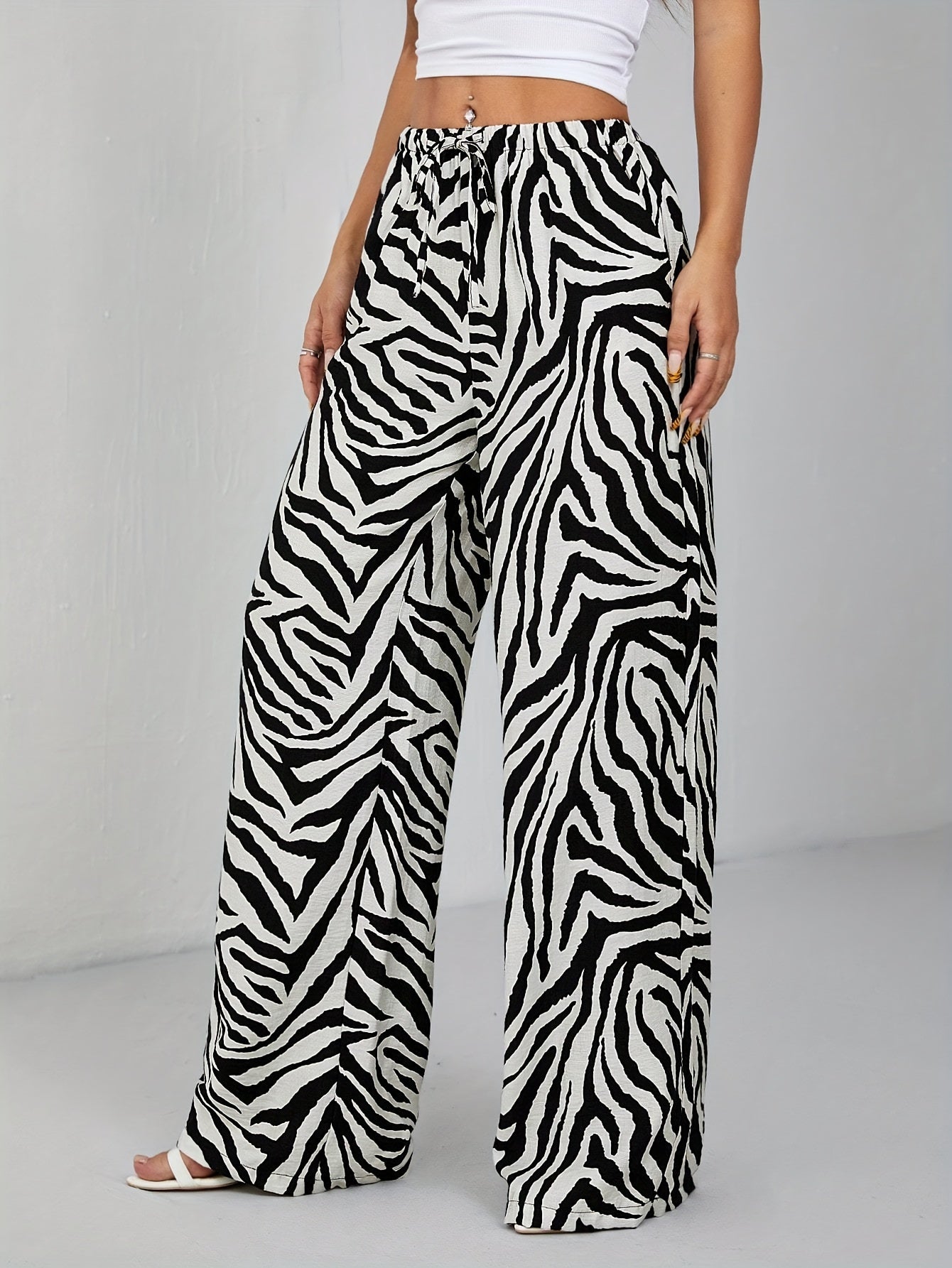 Lilian | Elegante Zebra Print Wijde Broek