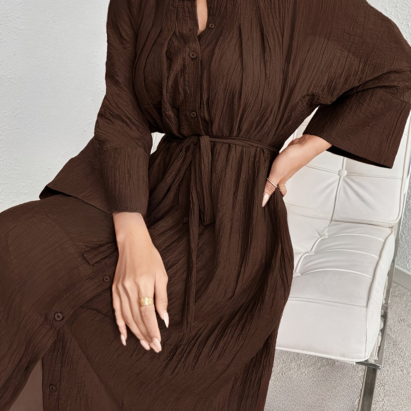 Myrthe | Effen A-Lijn Jurk Met Knoopsluiting