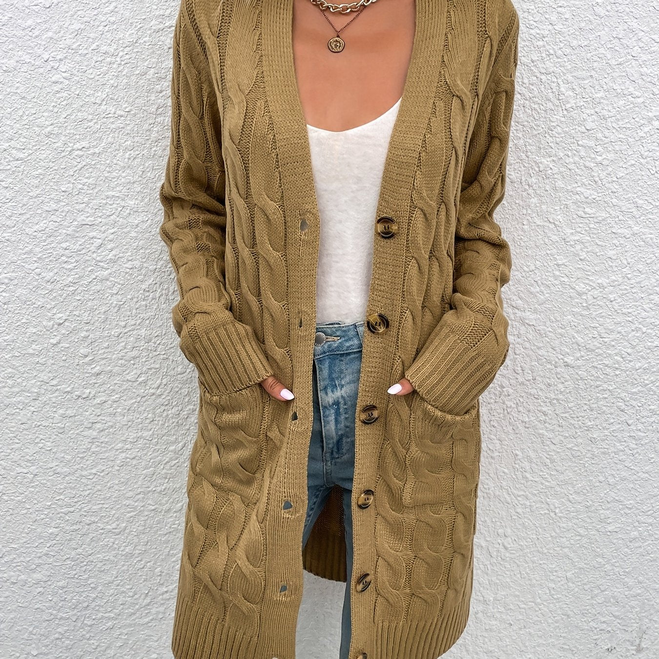 Mirjam | Lange Gebreide Cardigan Met Knoopsluiting