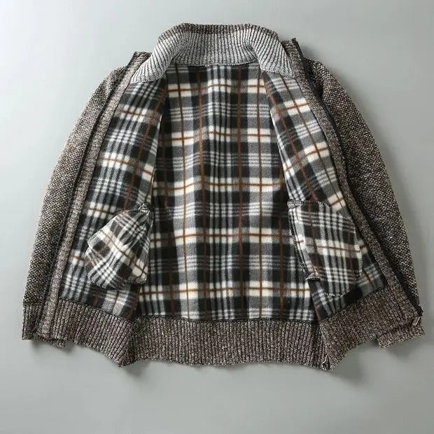 Harrison Plaid-Lined Knit Jacket