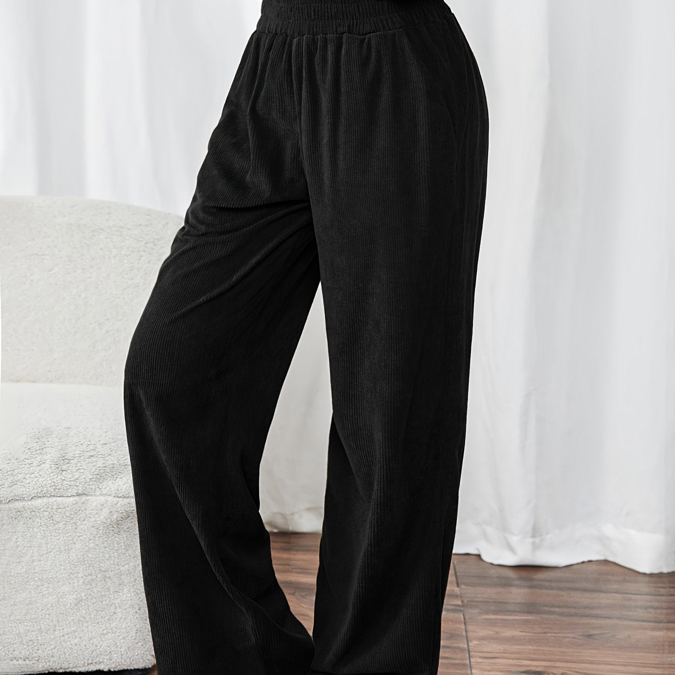 Lieve | Casual Gebreide Rechte Broek Met Zakken