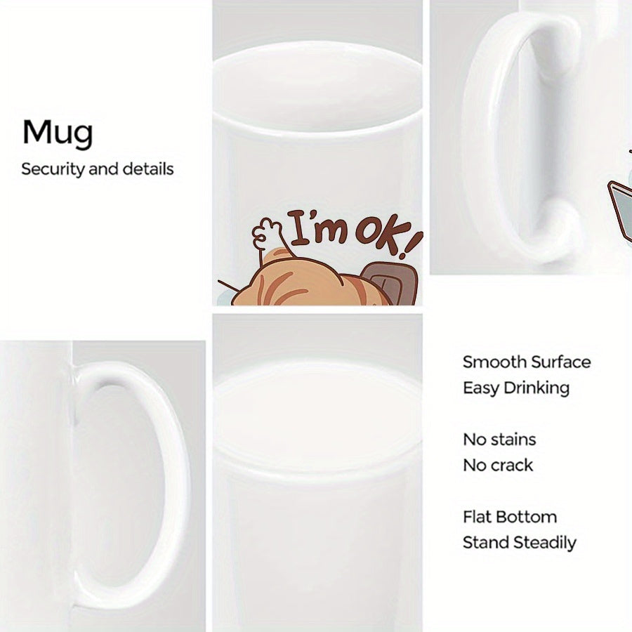 Keramische Geïsoleerde Kattenkoffiemok - Herbruikbare Multifunctionele Theekop met Speels "Ik Ben Prima" Kattendesign, Alleen Handwas, Ideaal Geschenk voor Kattenliefhebbers, Koffiekop