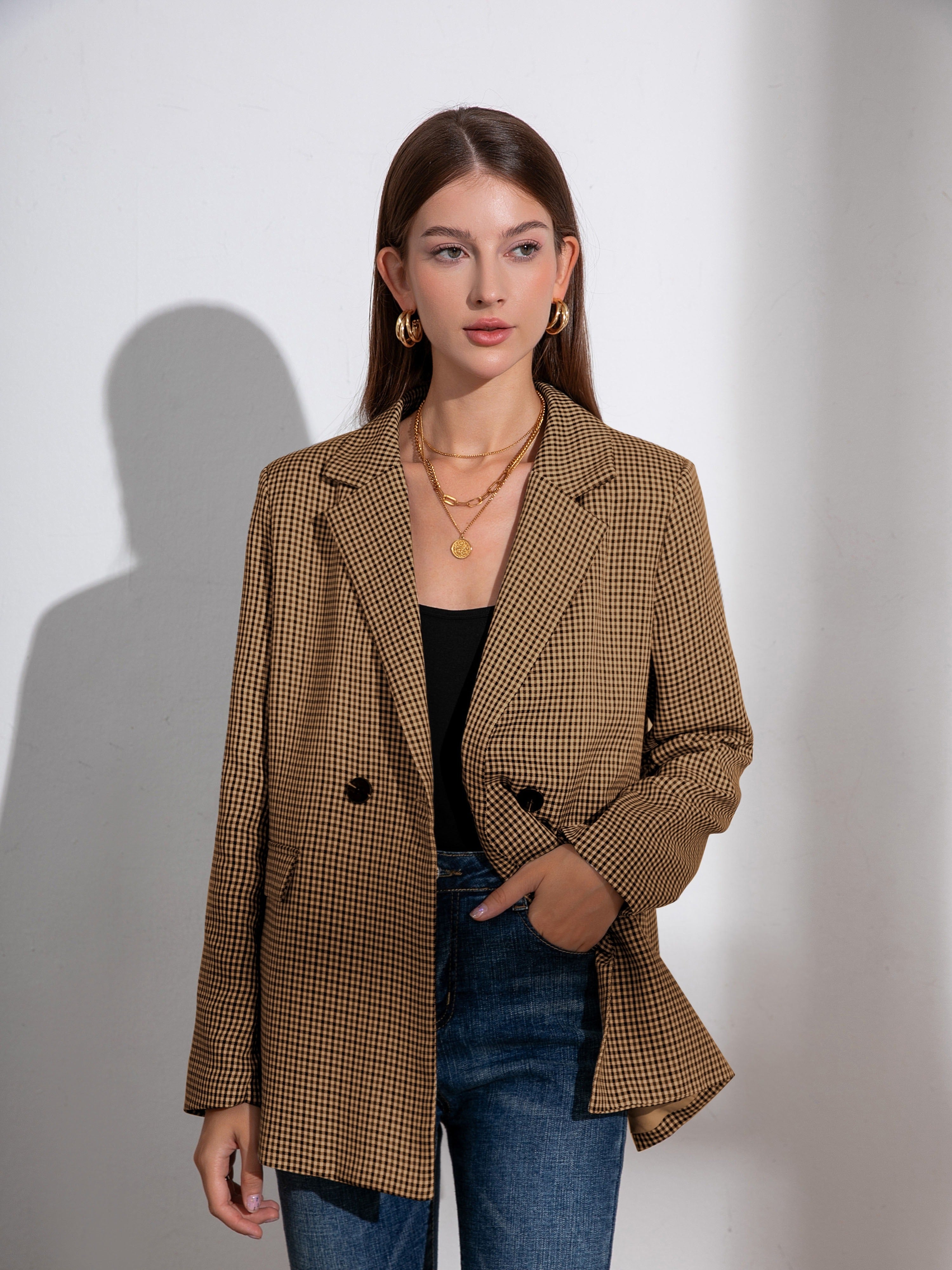 Marianne | Geruite Blazer met Knopen