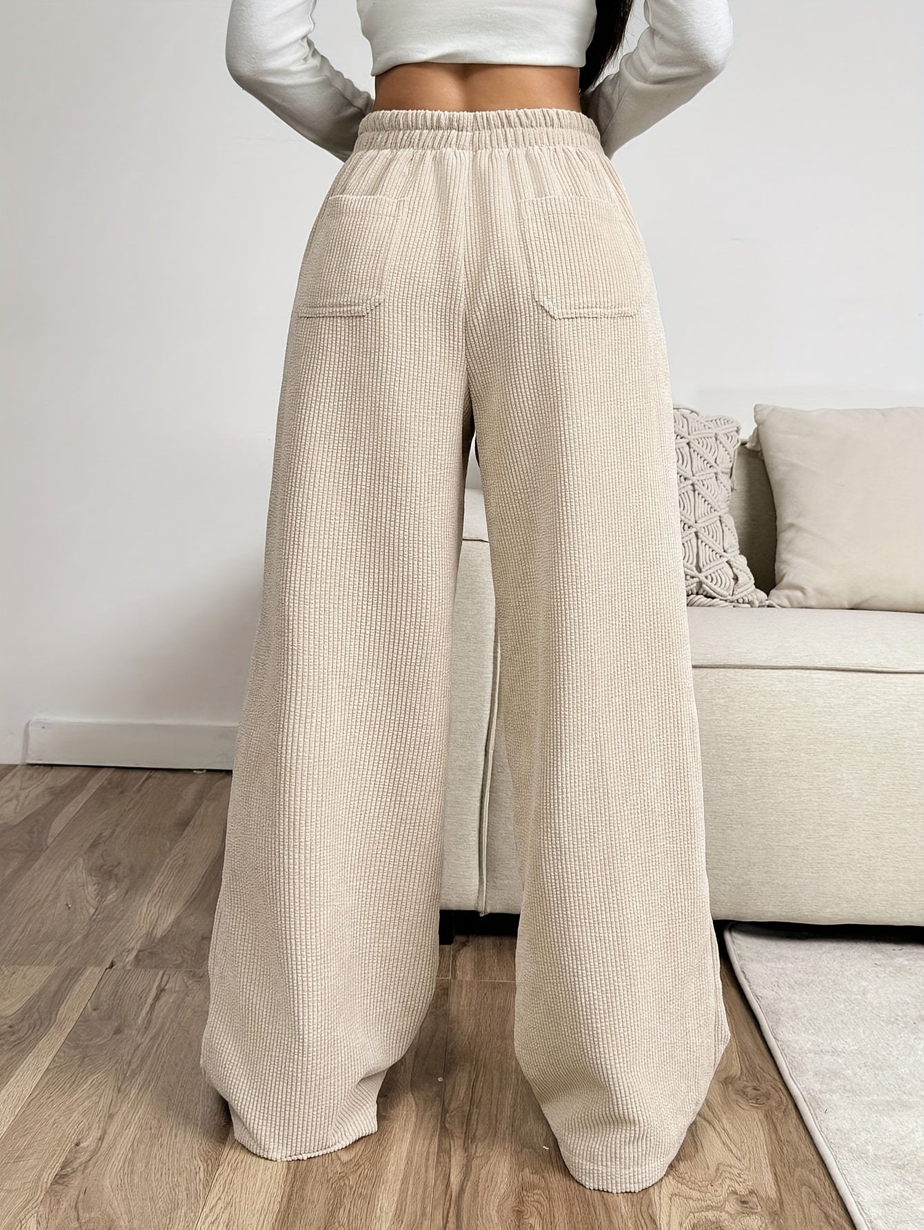 Marion | Beige Corduroy Wijde Broek