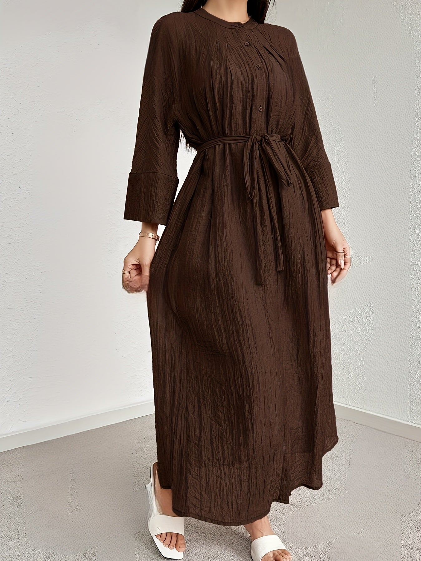 Myrthe | Effen A-Lijn Jurk Met Knoopsluiting