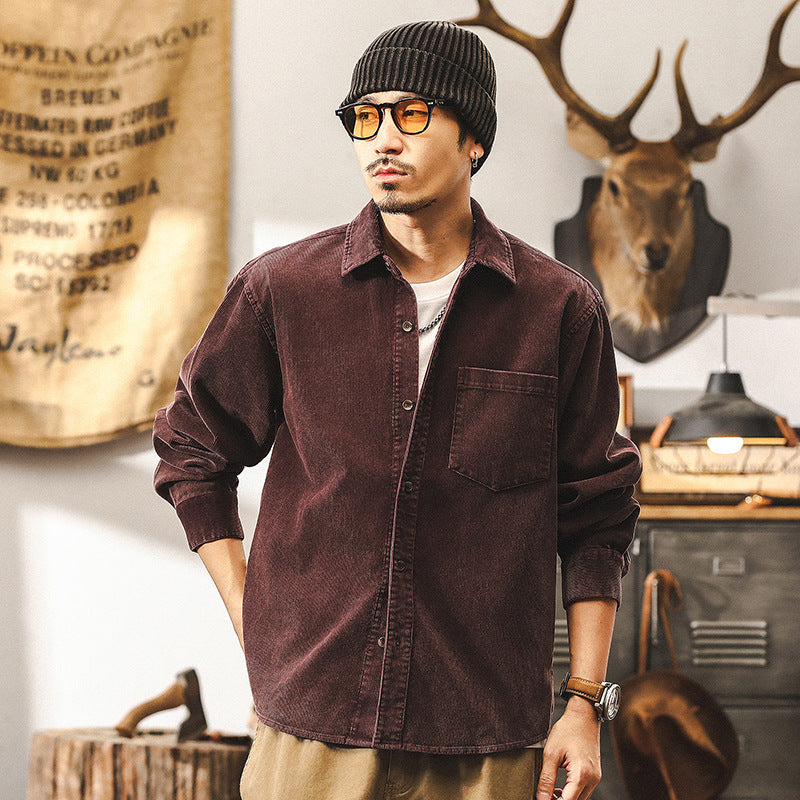 Retro Corduroy Shirt Men's Long-sleeved Casual Jacket