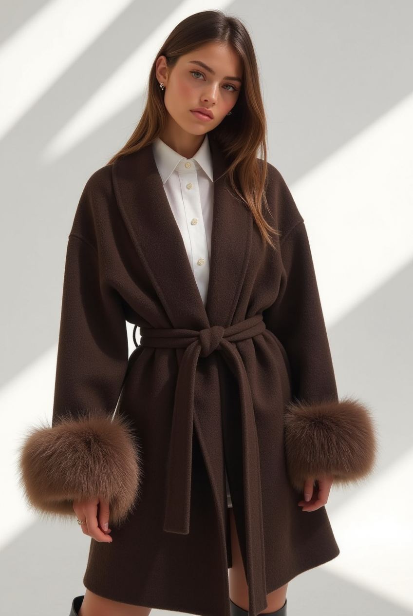 Adelheid | Santa Croce Bruine Jas Met Bontmanchetten